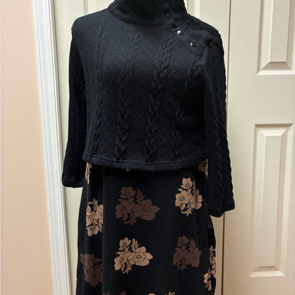 Reborn Size Large Black and Brown Long Sleeve Dress